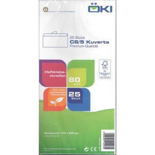 Kuvert C5/6 weiß, ohne Fenster, Haftklebestreifen (VPE=25STK)