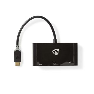 CCBW64760AT02 USB Multi-Port-Adapter | USB 3.2 Gen 1 | USB-C? Stecker | USB-A Buchse / USB-C? Buchse / VGA Buchse | 0.20 m | Rund | Vergoldet | PVC | Anthrazit | Verpackung mit Sichtfenster