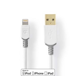 CCBW39300WT10 Lightning Kabel | USB 2.0 | Apple Lightning 8-Pin | USB-A Stecker | 480 Mbps | Vergoldet | 1.00 m | Rund | PVC | Grau / Weiss | Box