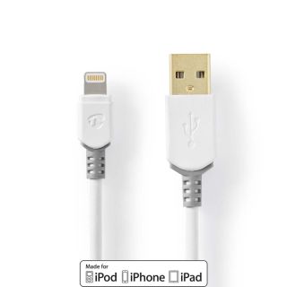 CCBW39300WT20 Lightning Kabel | USB 2.0 | Apple Lightning 8-Pin | USB-A Stecker | 480 Mbps | Vergoldet | 2.00 m | Rund | PVC | Grau / Weiss | Box