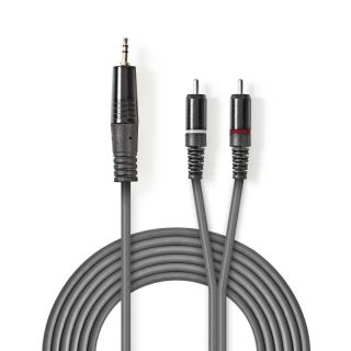 COTH22200GY15 Stereo-Audiokabel | 3.5 mm Stecker | 2x RCA Stecker | Vernickelt | 1.50 m | Rund | Dunkelgrau | Kartonhülle