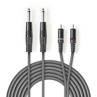 COTH23320GY50 Stereo-Audiokabel | 2x 6.35 mm Stecker | 2x RCA Stecker | Vernickelt | 5.00 m | Rund | Dunkelgrau | Kartonhülle