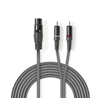 COTH15220GY30 Balanced Audio-Kabel | XLR 3-Pin Buchse | 2x RCA Stecker | Vernickelt | 3.00 m | Rund | PVC | Dunkelgrau | Kartonhülle