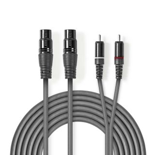 COTH15230GY15 Balanced Audio-Kabel | 2x XLR 3-Pin Buchse | 2x RCA Stecker | Vernickelt | 1.50 m | Rund | PVC | Dunkelgrau | Kartonhülle