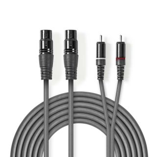 COTH15230GY30 Balanced Audio-Kabel | 2x XLR 3-Pin Buchse | 2x RCA Stecker | Vernickelt | 3.00 m | Rund | PVC | Dunkelgrau | Kartonhülle