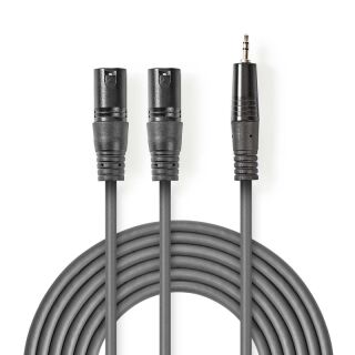 COTH15310GY30 Balanced Audio-Kabel | 2x XLR 3-Pin Stecker | 3.5 mm Stecker | Vernickelt | 3.00 m | Rund | PVC | Dunkelgrau | Kartonhülle