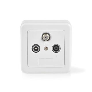 SWBX100WT Antennen Enddose | 1x F-Connector Female / 1x IEC Connector Female / 1x IEC Connector Male | 75 Ohm | Return path | Silber / Weiss