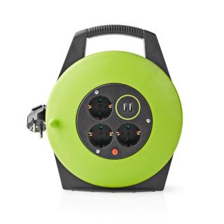 PECCR10UFGN Kabelrolle | Schutzkontakt | 10.0 m | 3000 W | 16 A | Art der Erdung: Seitenkontakte | 230 V AC 50/60 Hz | Buchsenwinkel: 90 ° | H05VV-F 3G1.5mm² | Düse: Ja | Grün / Schwarz