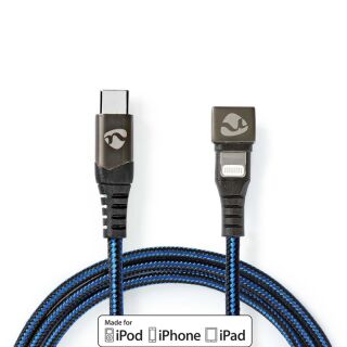 GCTB39650AL10 USB-Kabel | USB 2.0 | Apple Lightning 8-Pin | USB-C? Stecker | 60 W | 480 Mbps | Vernickelt | 1.00 m | Rund | Geflochten / Nylon | Blau / Schwarz | Verpackung mit Sichtfenster