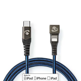 GCTB39650AL20 USB-Kabel | USB 2.0 | Apple Lightning 8-Pin | USB-C? Stecker | 60 W | 480 Mbps | Vernickelt | 2.00 m | Rund | Geflochten / Nylon | Blau / Schwarz | Verpackung mit Sichtfenster