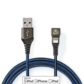GCTB39300AL10 USB-Kabel | USB 2.0 | Apple Lightning 8-Pin | USB-A Stecker | 12 W | 480 Mbps | Vernickelt | 1.00 m | Rund | Geflochten / Nylon | Blau / Schwarz | Verpackung mit Sichtfenster