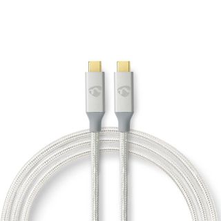 CCTB64020AL10 USB-Kabel | USB 3.2 Gen 2x2 | USB-C? Stecker | USB-C? Stecker | 100 W | 4K@60Hz | 20 Gbps | Vergoldet | 1.00 m | Rund | Geflochten / Nylon | Silber | Verpackung mit Sichtfenster