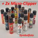 Clipper Feuerzeug Rund, 20er-Set, div. Motiv + 2...