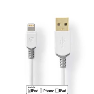 CCBW39300WT30 Lightning Kabel | USB 2.0 | Apple Lightning 8-Pin | USB-A Stecker | 480 Mbps | Vergoldet | 3.00 m | Rund | PVC | Grau / Weiss | Box