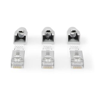 CCBW89380GY RJ45-Stecker | RJ45 Pass Through | Festes/verseiltes FTP CAT6a | Gerade | Vergoldet | 10 Stück | Polycarbonate | Grau / Schwarz / Weiss | Box