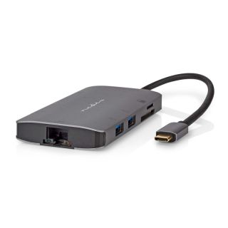 CCBW64240AT02 USB Multi-Port-Adapter | USB 3.2 Gen 1 | USB-C? Stecker | HDMI? Ausgang / Micro SD / RJ45 Buchse / SD / USB-C? Buchse / 3x USB-A Buchse | 5 Gbps | 0.20 m | Rund | Vergoldet | PVC | Anthrazit | Box
