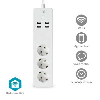 WIFIP312FWT SmartLife Power Strip | 3 x Schutzkontakt (CEE 7/3) / 4 x USB | 16 A | 3680 W | 1.80 m | -10 - 40 °C | Android? / IOS | Weiss