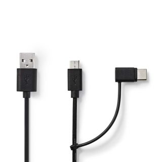 CCGL60610BK10 2 in 1-Kabel | USB 2.0 | USB-A Stecker | USB Micro-B Stecker / USB-C? Stecker | 480 Mbps | 1.00 m | Vernickelt | Rund | PVC | Schwarz | Label