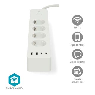 WIFIP313FWT SmartLife Power Strip | 2x USB-A / 2x USB-C? / 4x plug with earth contact (CEE 7/3) | 16 A | 3680 W | 2.00 m | 0 - 55 °C | Android? / IOS | Weiss