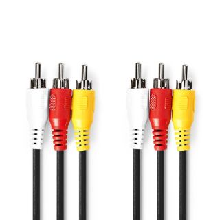 CVGL24300BK15 Composite-Videokabel | 3x Cinch-Stecker | 3x Cinch-Stecker | Vernickelt | 480p | 1.50 m | Rund | PVC | Schwarz | Label