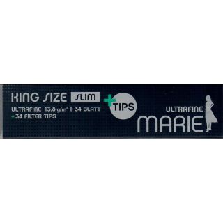 Marie King Size Slim Ultrafine 34 Blättchen + 34 Filter Tips